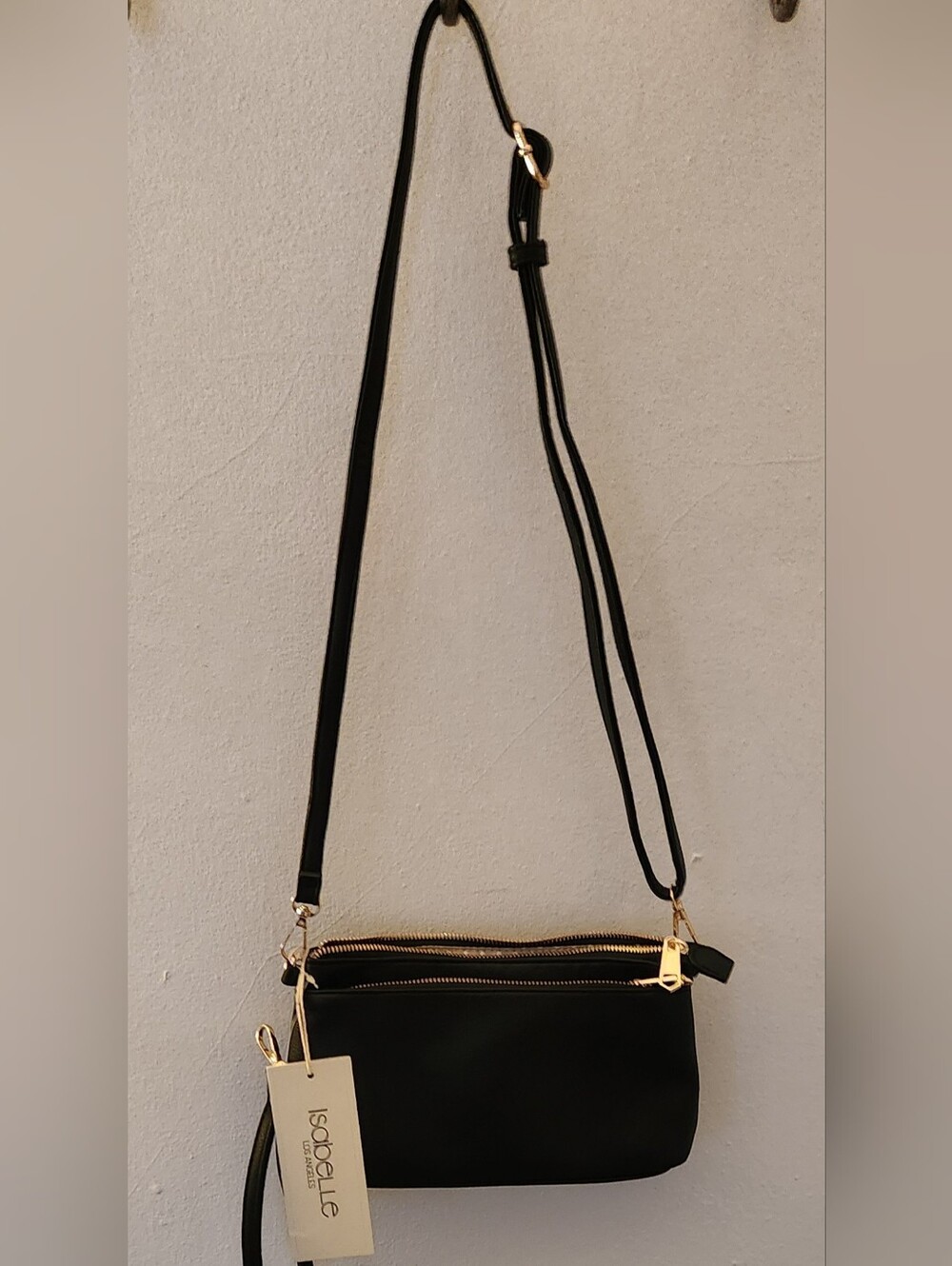 Isabelle Vegan Leather Black Crossbody Bag NWT